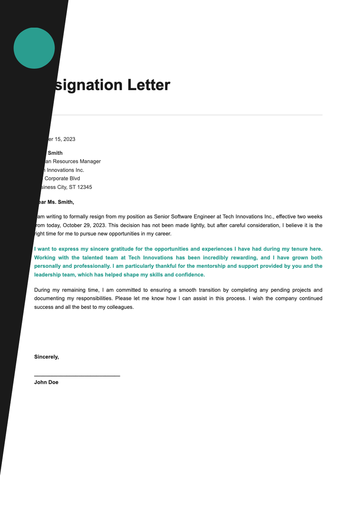 Professional employee resignation letter template with modern header design_variant_2